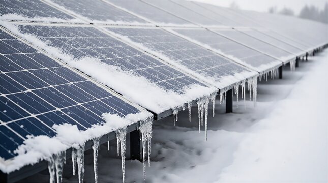solar panels covered in snow: winter power dilemma | clean energy, power, technology, efficiency, sustainability theme - Powered by Adobe