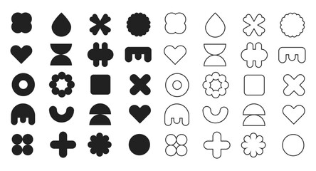 Modern minimal trendy black isolated silhouette and line emblem icons design elements set on white background poster