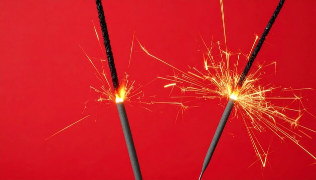 Sparkler fireworks against red background - Powered by Adobe
