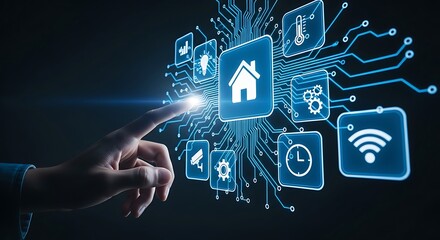 Hand interacting with smart home technology interface digital innovation