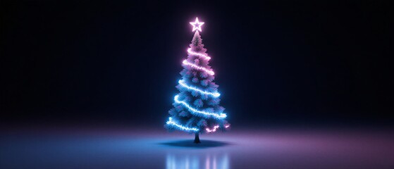 futuristic neon glowing christmas tree with holographic lights | holiday, festival, winter, abstract, technology theme