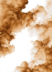 Abstract, tan-brown smoke clouds on white background