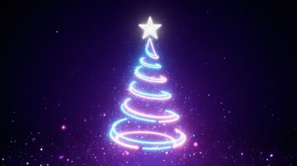 neon lights swirling into glowing christmas tree on vibrant night | celebration, holiday, design, seasonal, festival theme