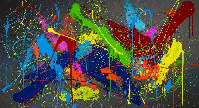 Vibrant Abstract Paint Splatter Art on Dark Background