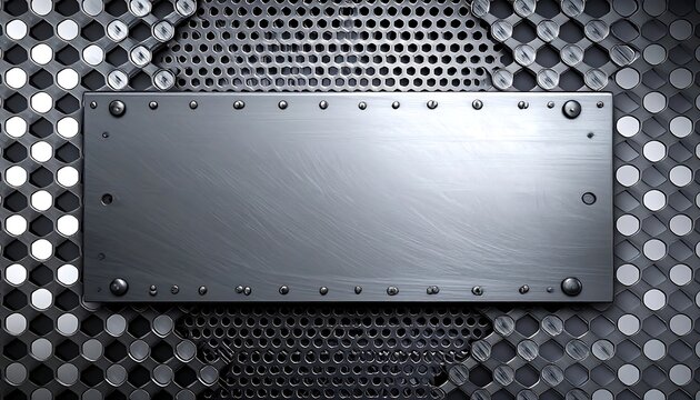 A sophisticated metallic plate, highlighted by intricate perforated metal patterns, creates a modern and industrial design.