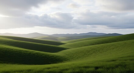 Obraz premium Rolling green hills under cloudy sky rolling hills green grass