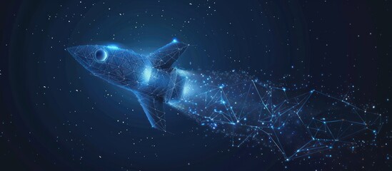 Abstract polygonal rocket ship in space.