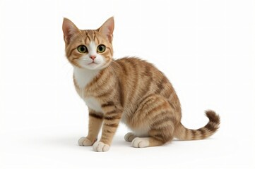 Obraz premium Orange tabby kitten sitting, studio, white background, pet adoption