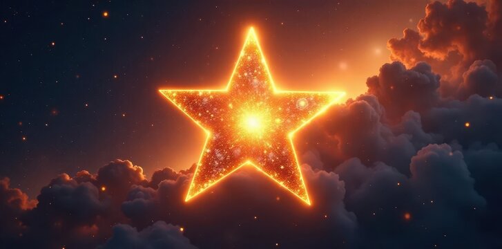 Celestial star shape bathes in warm golden light effects , light, effects, glowing