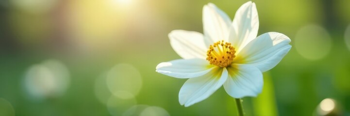 Obraz premium Bright yellow center surrounded by delicate white petals, swaying gently in spring breeze , daffodils, sunny