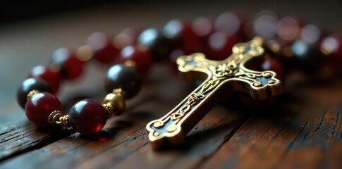 Close-up of a Dominican rosary beads, intricate details visible , religious item, meditation