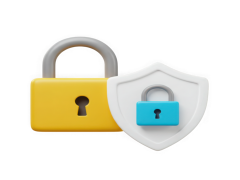 Secure digital padlock and shield icon represents cybersecurity data protection and safety
