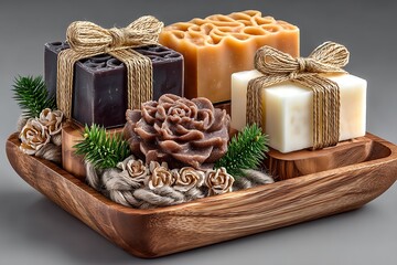 Handmade soap bars with floral decoration high resolution picture