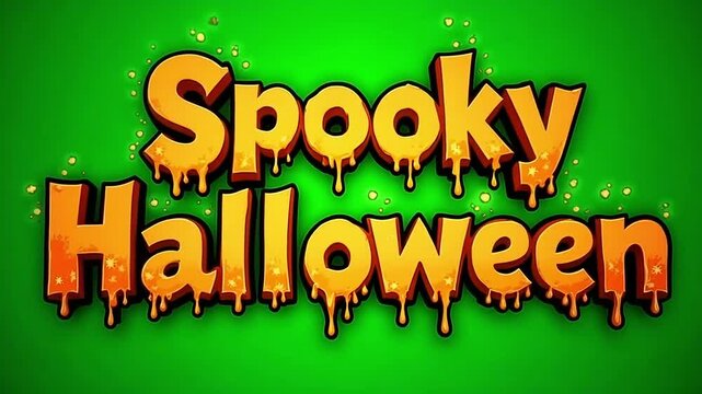 Vibrant "Spooky Halloween" text effect with dripping orange lettering on a bright green background, perfect for festive seasonal promotions and spooky events.