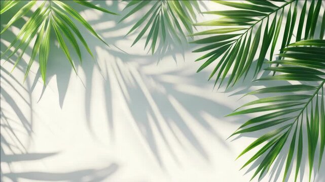 A serene tropical setting with palm trees offering shade and sunlight. Ideal for vacation ry or Southwestern motif decor.