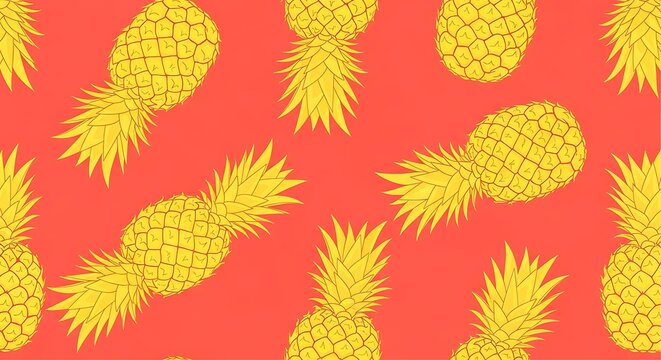Vibrant Pineapple Pattern on Red Background. - Powered by Adobe