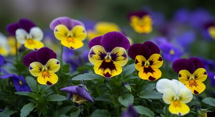 Vibrant Pansies Blooming in a Garden.
