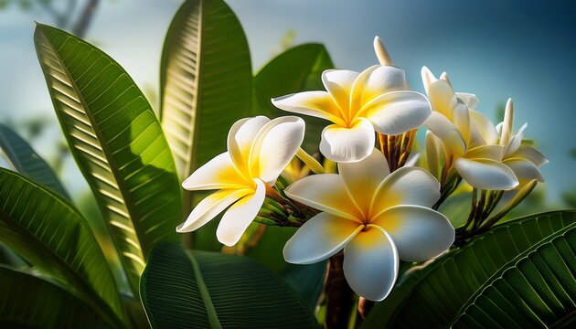 close up frangipani tiare in tropics tropical plant