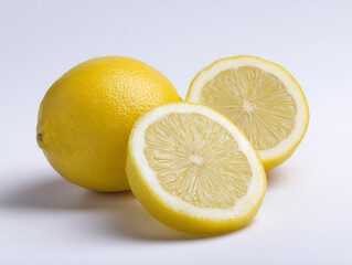Fresh lemons showing their juicy interior on white background