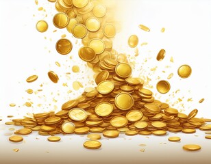 gold coins falling from the top cutout image and isolated on white background