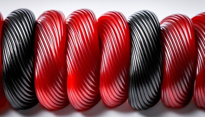 red and black licorice twists with a shiny textured surface