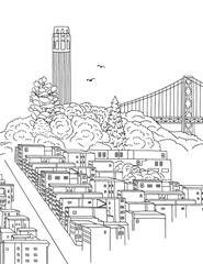 Hand drawn ink illustration of North Bay, San Francisco
