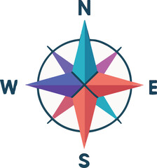 Fototapeta premium Colorful Eight Pointed Compass Rose North South East West Directions