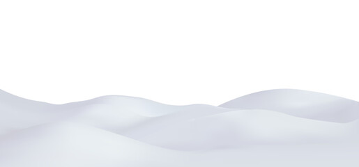 3D wide snowy landscape with distant perspective isolated on white background for winter advertising banner