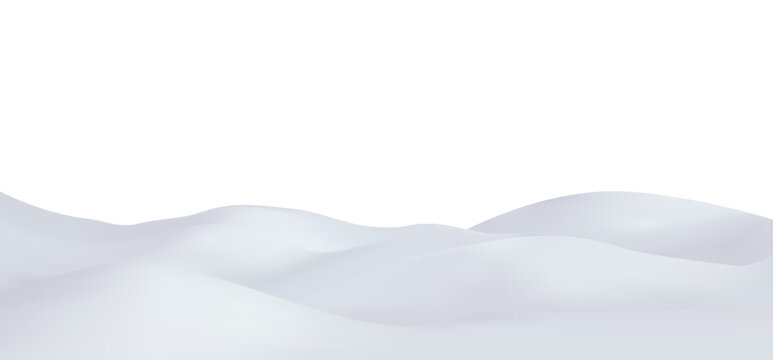 3D wide snowy landscape with distant perspective isolated on white background for winter advertising banner