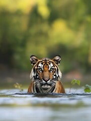 Naklejka premium Majestic Tiger in its Natural Habitat: A Wildlife Conservation Focused Portrait of the Ferocious Predator