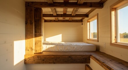 Cozy Minimalist Bedroom Design with Natural Light and Rustic Wooden Features for Relaxation