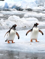 Obraz premium Exploring the Frozen Habitat of a Penguin Colony in Antarctica: Wildlife and Nature at its Best