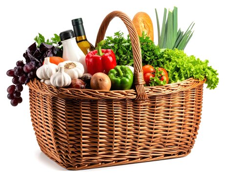 canasta con verduras frescas de la huerta y botellas de aceite