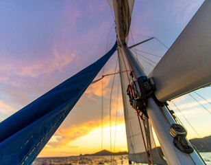 Sailing sunset view from mast