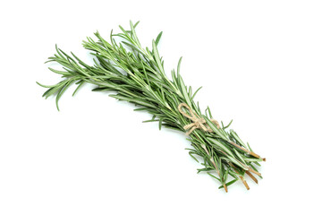 Bunch of fresh rosemary isolated on white background, closeup