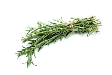 Bunch of fresh rosemary isolated on white background, closeup