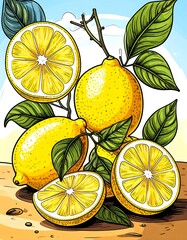 A vibrant still life showcasing a collection of juicy lemons, their vibrant yellow hues contrasted against the rich, earthy tones of the wooden surface.