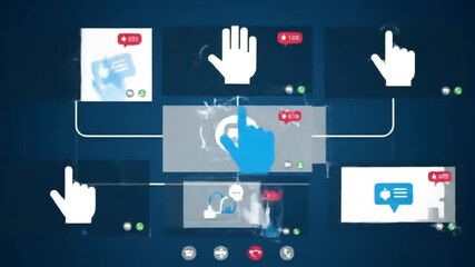 Engaging with digital content, likes and messages appear on screen - Powered by Adobe