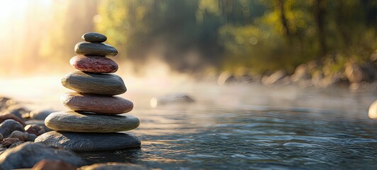 Obraz premium Zen Stone Stack by Misty River