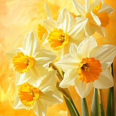 Obraz premium Picturesque daffodil flowers glowing gently in golden sunny fields picture