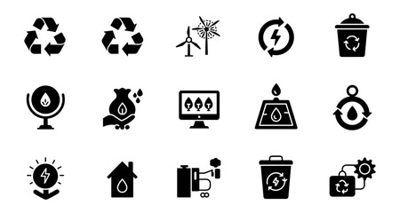 Eco energy and recycling icons: sustainability solutions and clean technology