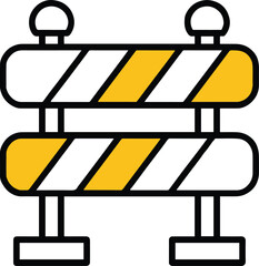 Illustration of a construction barrier, a visual warning for road work, safety, and restricted access in a clear and simple design