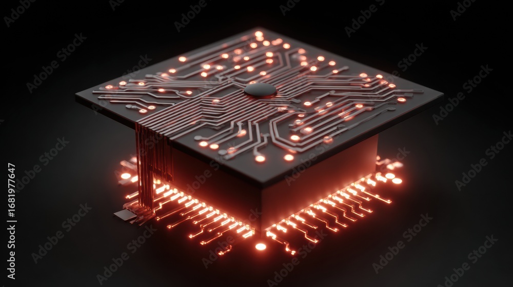 Poster a microprocessor chip sits centrally with glowing circuits radiating from its surface, highlighting 