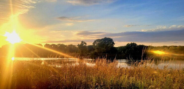 sunset over the pond