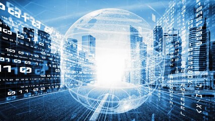 Futuristic global social media, people network and tacit digital data sharing . Concept of smart digital transformation and technology disruption that changes global trends in new information era .