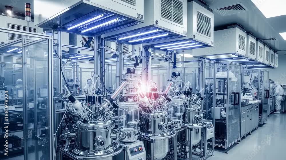 Poster stateoftheart antiviral synthesis cleanroom featuring air filtration systems containment barriers an