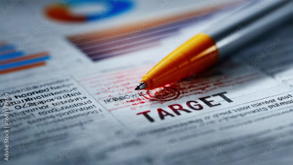 Aufkleber medium shot of a highlighter marking a key sciencebased target in a document with the pen and target