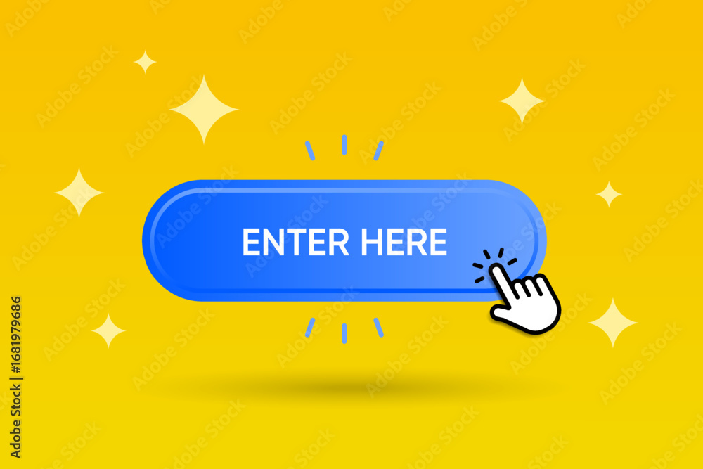 Aufkleber enter here button. click here web buttons with hand cursor.action button with arrow pointer. click b