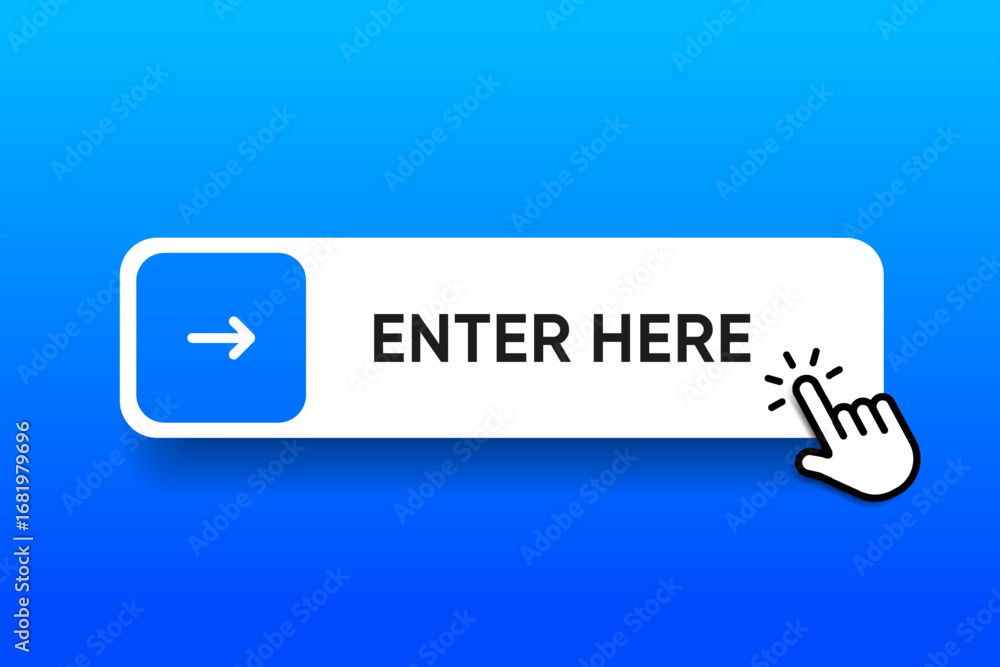 Aufkleber enter here button. click here web buttons with hand cursor.action button with arrow pointer. click b
