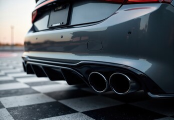 Obraz premium Rear Bumper and Exhaust System of a Dark Gray Car